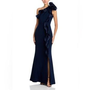 Rickie Freeman for Teri Jon One Shoulder Navy Dress